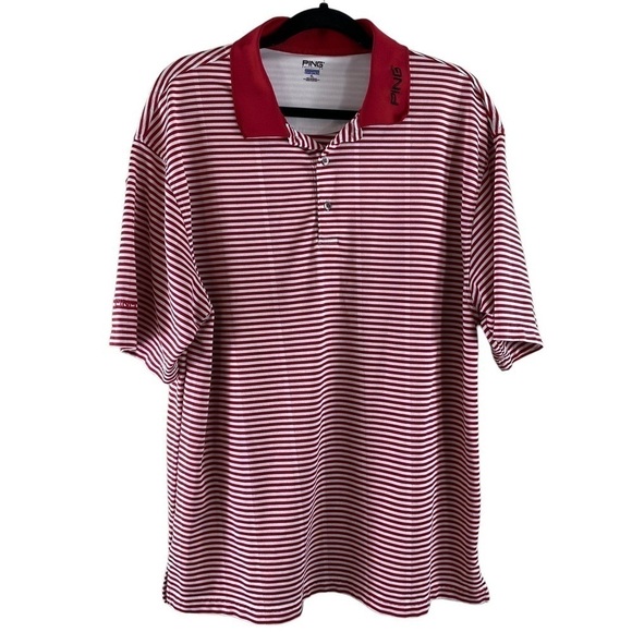 PING Men’s Performance Red and White Striped Golf Polo Shirt Sz XL - Picture 1 of 12